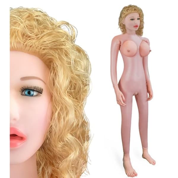 Realistisk lockig blond uppblåsbar docka Lorie - PVC - 160 cm - 10 cm vagina & anus