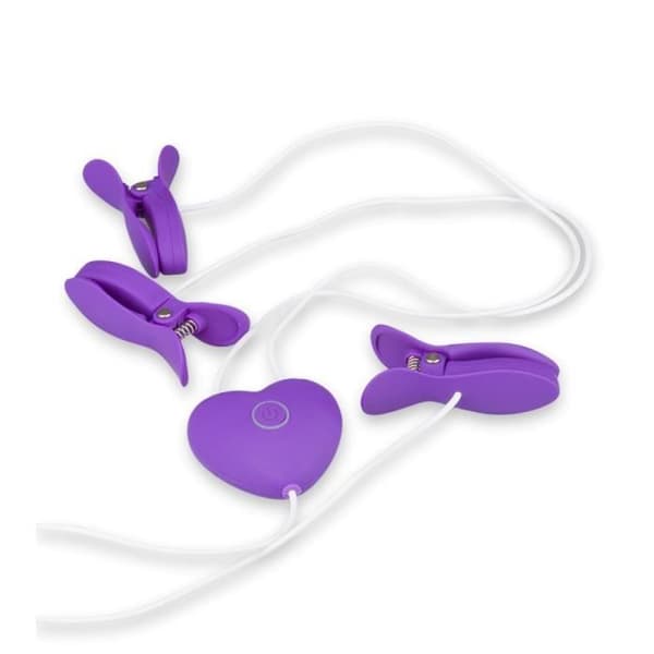 Kim vibrerande nippel och klitoris klämmor - LOVE AND VIBES Dark Purple Collection
