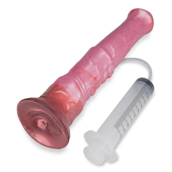 Silikonejakulerande dildo med hästsugkopp