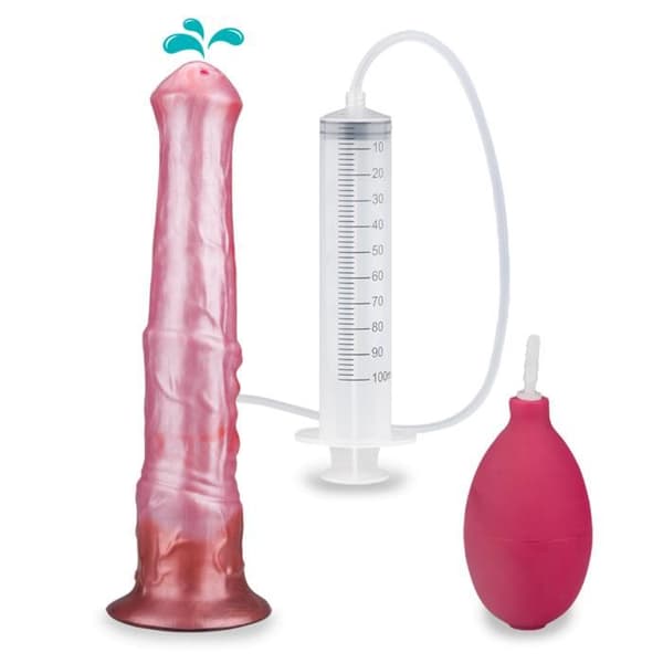 Silikonejakulerande dildo med hästsugkopp