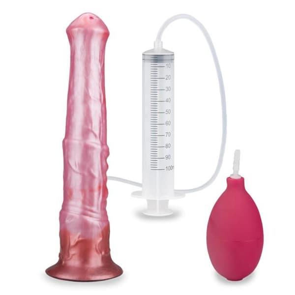 Silikonejakulerande dildo med hästsugkopp