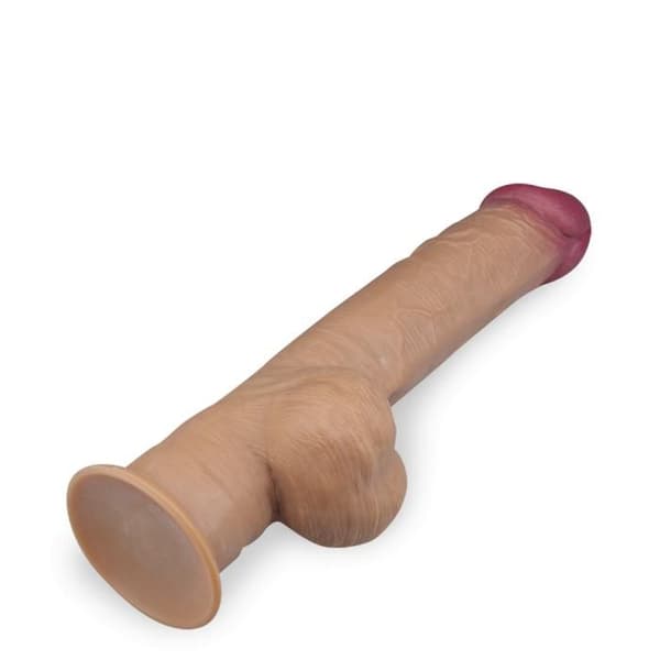 Dubbellagers silikon sugkoppsdildo med handtag 33,0cm