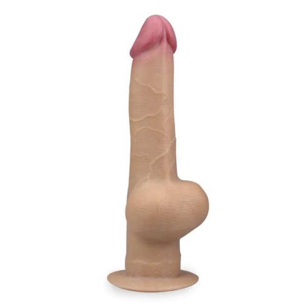 Dubbellagers silikon sugkopp dildo med handtag 25,0cm - LOVE AND VIBES Light Skin Collection