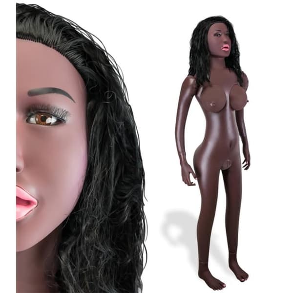 Svart sugande uppblåsbar docka - LOVE &amp; VIBES - 160 cm - Överdådig bröstkorg - Realistisk vagina och anus