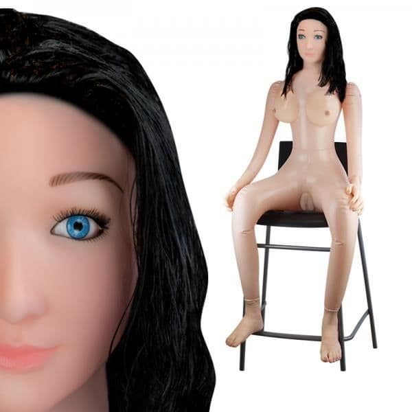 Livlig brunett sittande docka 100 % latex
