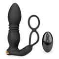 Miniatyrbild 3 av 4: Push-pull och vibrerande analplugg med cockringar Luck Black
