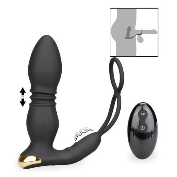 Push-pull och vibrerande analplugg med cockringar Luck Black