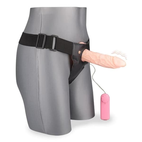 Hollow Vibrating Flesh Harness Dildo