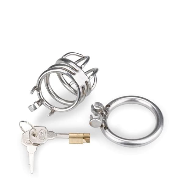 Kort peniskorg - Slammer - Rostfritt stål - Magic Lock - Vit