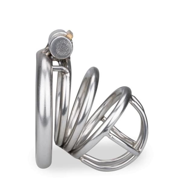 Kort peniskorg - Slammer - Rostfritt stål - Magic Lock - Vit