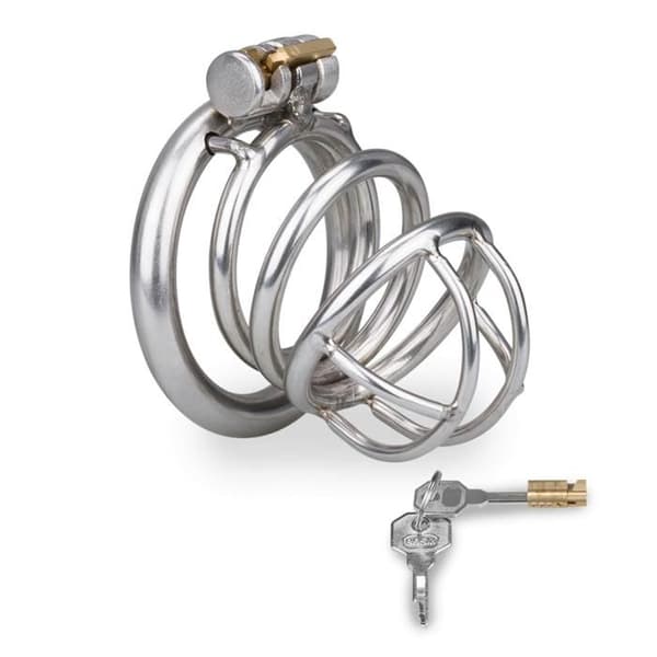 Kort peniskorg - Slammer - Rostfritt stål - Magic Lock - Vit