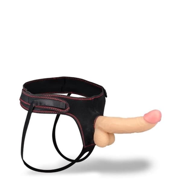 Realistisk böjd dildo med Chief sele