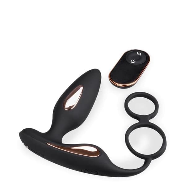 Vibrations- och elektrostimulerande analplugg med Fever cockring