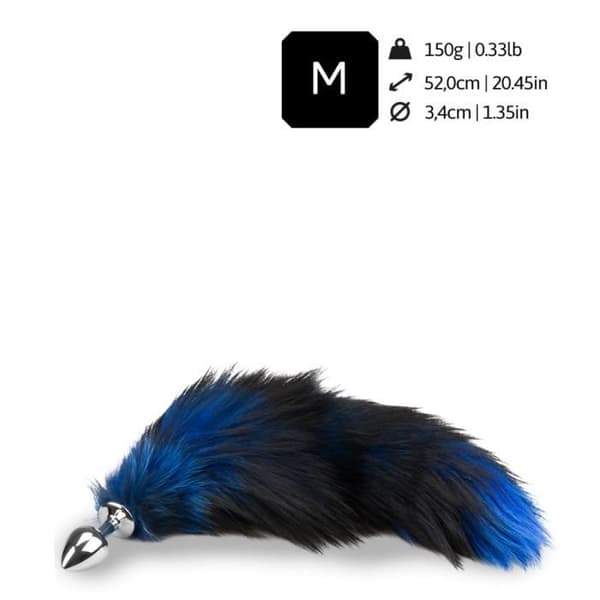 Fox tail plug svart och blå päls Black And Blue