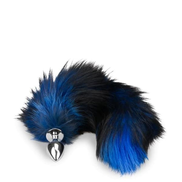 Svart och blå pälsräv svansplugg - LOVE AND VIBES Noir Et Bleu Collection