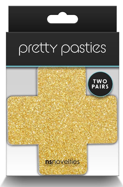 Pretty Pasties Glitter Cross Black Gold 2 Pair Nipple covers