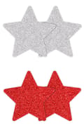 Pikkukuva 1 / 3: Pretty Pasties Glitter Stars Red Silver 2 Pair Nännisuojat