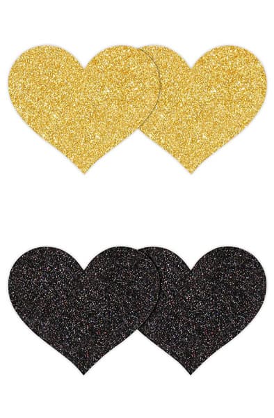 Pretty Pasties Glitter Hearts Black Gold 2 Pair Nipple covers
