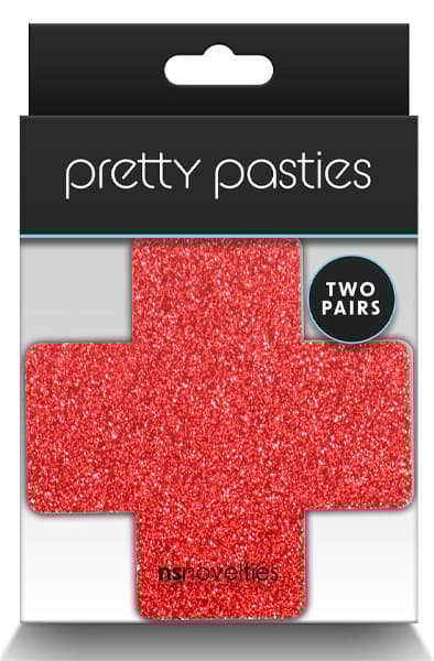 Pretty Pasties Glitter Cross Red Silver 2 Pair Nipple covers