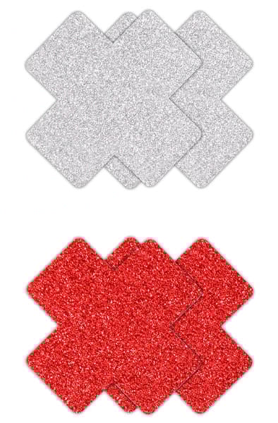 Pretty Pasties Glitter Cross Red Silver 2 Pair Nipple covers