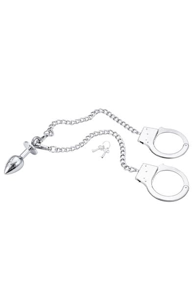 Metal Hand Cuffs With Anal Plug