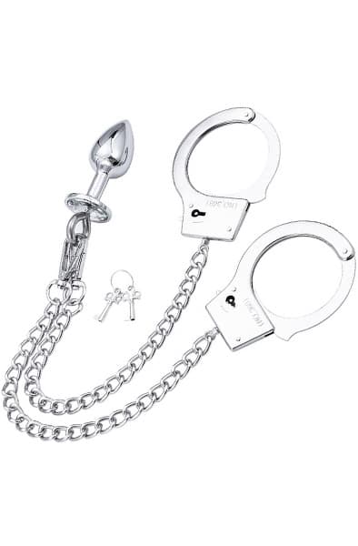 Metal Hand Cuffs With Anal Plug