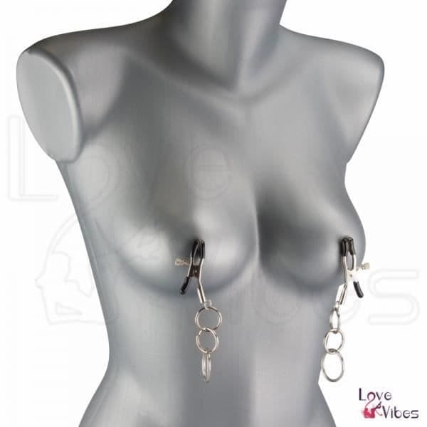 Bröstvårtsklämmor 3 Metallringar - KÄRLEK &amp; VIBRATIONER - Nipple Stimulator - Justerbar - Intensiva Känslor