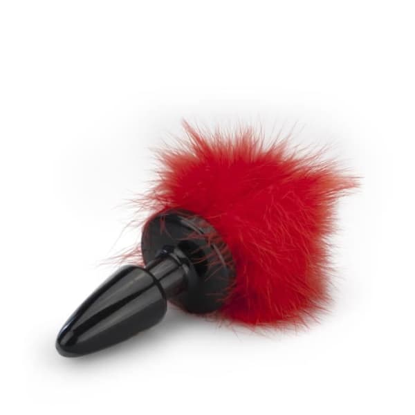 Plug anal - KÄRLEK OCH VIBBAR - Rosknopp Pompon Röd - Metall och hår - Röd - Kaninsvans
