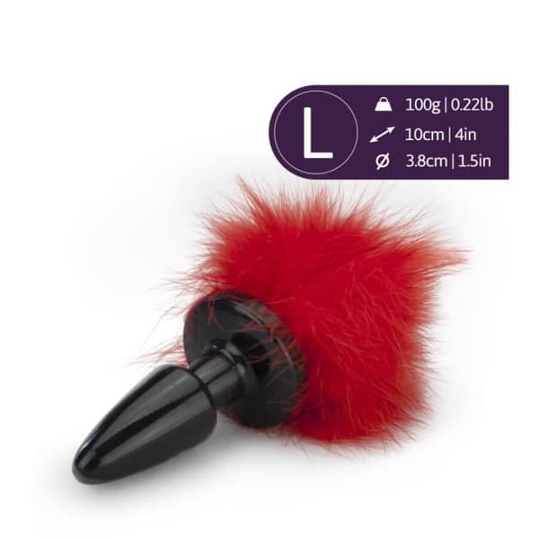 Plug anal - KÄRLEK OCH VIBBAR - Rosknopp Pompon Röd - Metall och hår - Röd - Kaninsvans