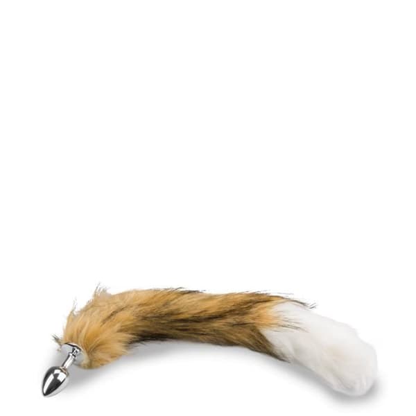 Brun och vit vegansk päls hund svansplugg Brun