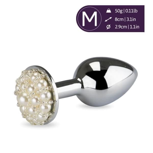 Rosebud analplugg med pärlor Pearl White