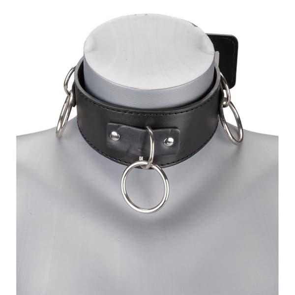 BDSM läderkrage 3 ringar + koppel