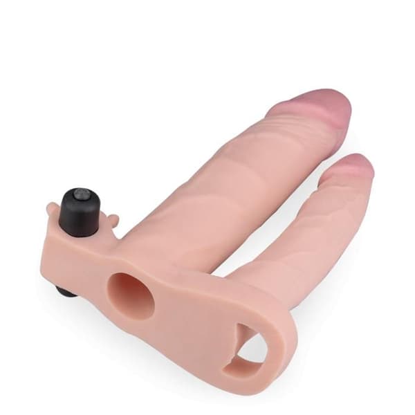 Dubbel vibrerande penisförstärkare - Ospecificerad - 18cm och 14cm - Klitorisstimulering - Batterier ingår