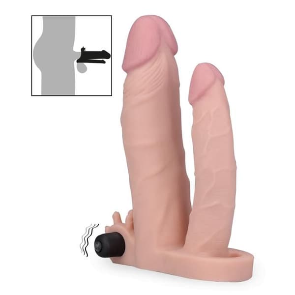 Dubbel vibrerande penisförstärkare - Ospecificerad - 18cm och 14cm - Klitorisstimulering - Batterier ingår