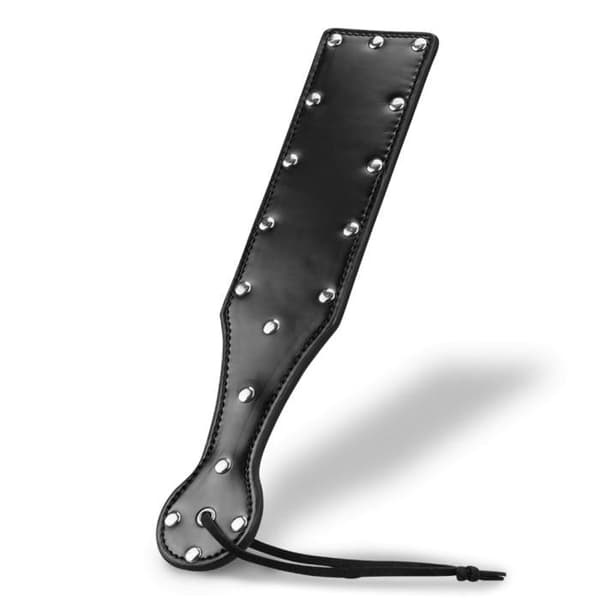 BDSM Paddle - LOVE &amp; VIBES - Svart - Läder - Nitar - 30 cm x 6 cm
