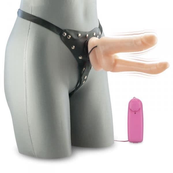 Dubbelt Gode Ceinture Vibrant - KÄRLEK &amp; VIBBAR - XXL - Silikon - Vibrerande - Dubbel Penetration