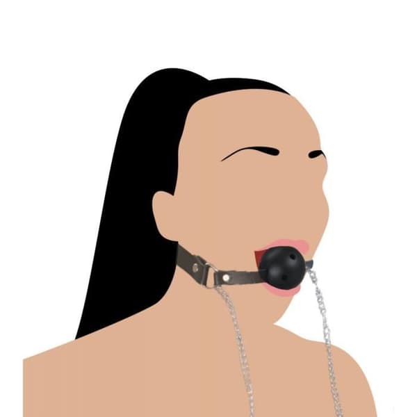 BDSM gag ball med nippelklämmor
