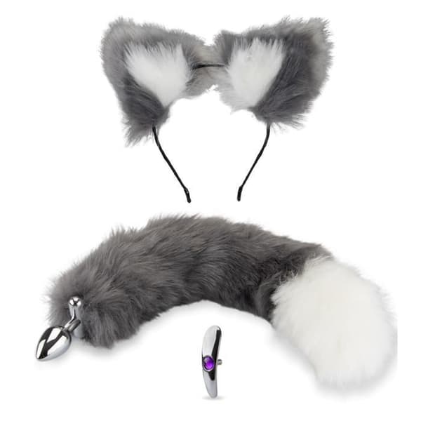 Rosebud anal plugg katt svans och pannband Silver