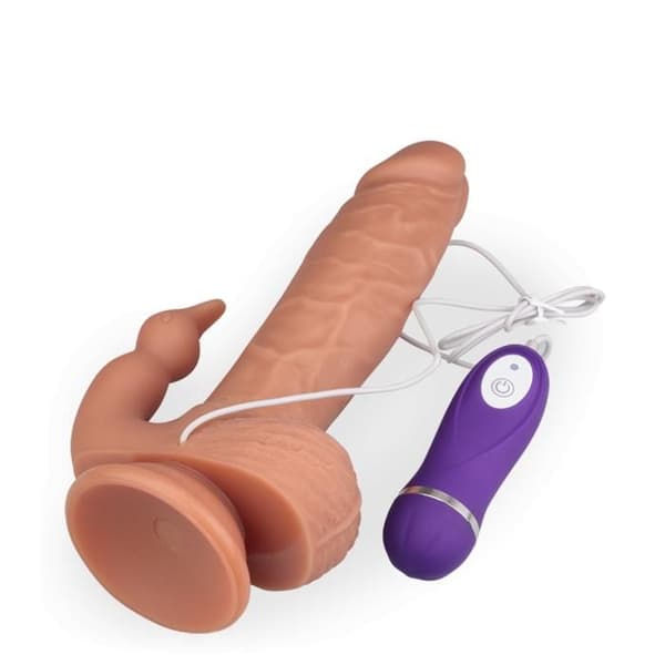 Realistisk kaninvibrator med sugkopp med testiklar