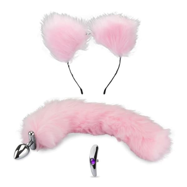 Rosebud anal plugg katt svans och pannband Rosa