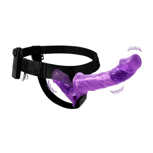 Dubbel fjärrstyrd vibrerande strap-on dildo med lila tråd