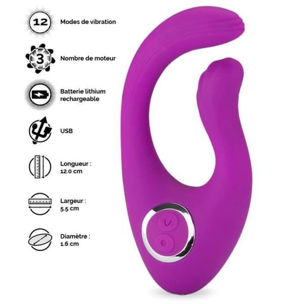 Vibromassör klitoris böjd 12 lägen USB magnetisk - Kollektion Lila