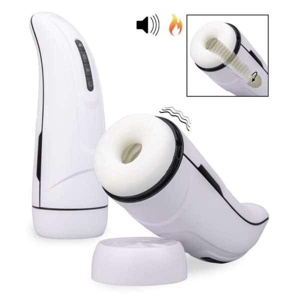 Masturbator för män som vibrerar och värmer med Asher slickningsfunktion - LOVE AND VIBES Collection White
