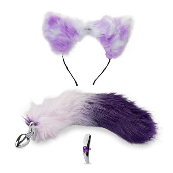 Rosebud anal plugg katt svans och pannband - Diamond Violet Collection