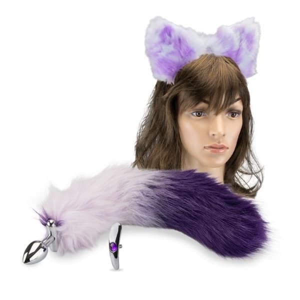 Rosebud anal plugg katt svans och pannband - Diamond Violet Collection