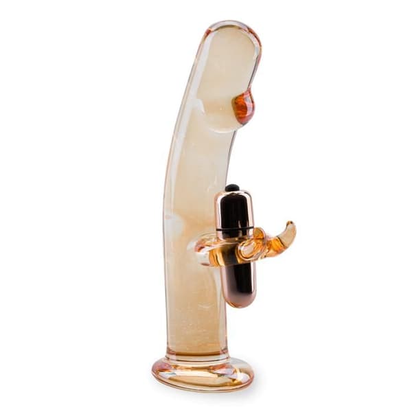 Mr Pleasure vibrerande kaninglasdildo - LOVE AND VIBES Collection Amber