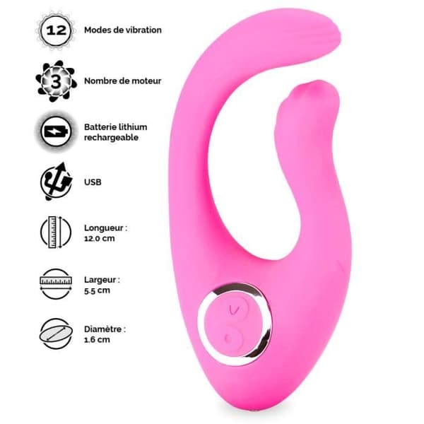 Böjd klitorisvibrator 12 lägen USB magnetisk - LOVE AND VIBES Collection Pink