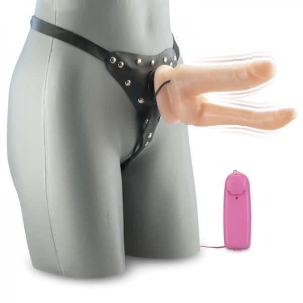 Dubbelt Gode Ceinture Vibrant - KÄRLEK &amp; VIBBAR - XXL - Silikon - Vibrerande - Dubbel Penetration