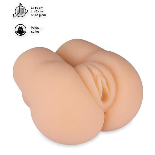 Masturbator för skinkor i silikon - Beige - 1.7 kg - Ribbade och knöttriga öppningar