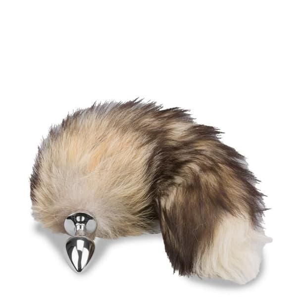 Fox tail plug - Brun - Äkta rävpäls och aluminium - Pet play - Stygg tillbehör